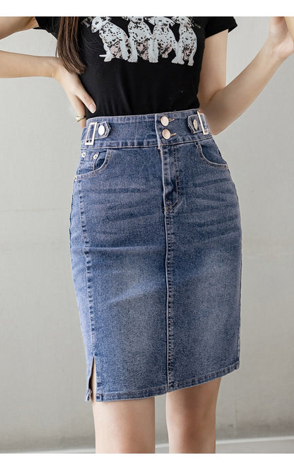 Autumn 2025 Plus Size Skirt For Women High Waist Large Size Slit Black Or Blue Jeans Skirts Korean Fashion Slim Jupe Femme
