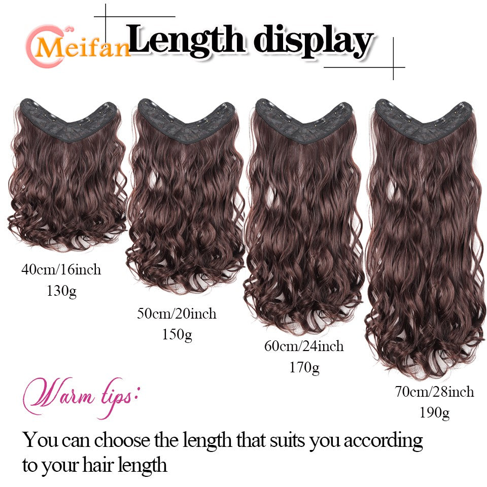 ?V-Shaped Clip in Extensions Synthetic 4-Clips Wavy Hair Extensions Brown Black One Piece Extensions for Women Daily Wear