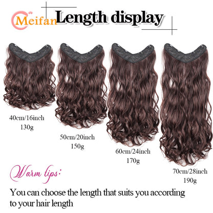 ?V-Shaped Clip in Extensions Synthetic 4-Clips Wavy Hair Extensions Brown Black One Piece Extensions for Women Daily Wear
