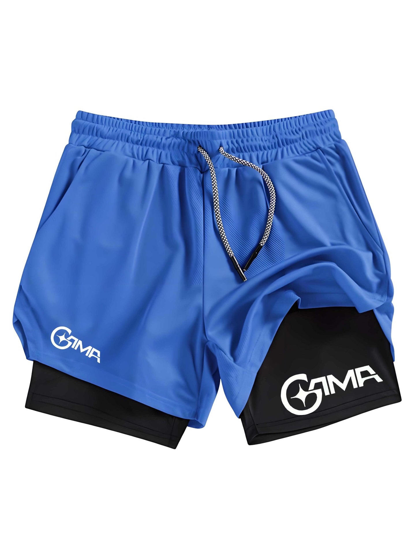 Men'S Summer Letter Print Jogger Shorts 2-In-1 Double Layer Quick Dry Fitness Training Running Beach Sports Pants