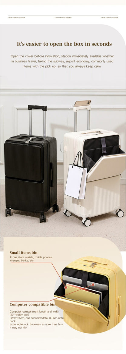 sushimu Suitcase Wide Handle Travel Suitcase Men 20 24 26 Carry-On Luggage Women PC Aluminum Frame Trolley Case