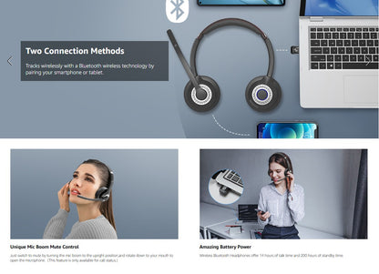 JIAMQISHI EH02U Wireless Bluetooth Headset ANC MIC for Work Computer Headphones USB Dongle Mute Mic for MacBook Headset Phone