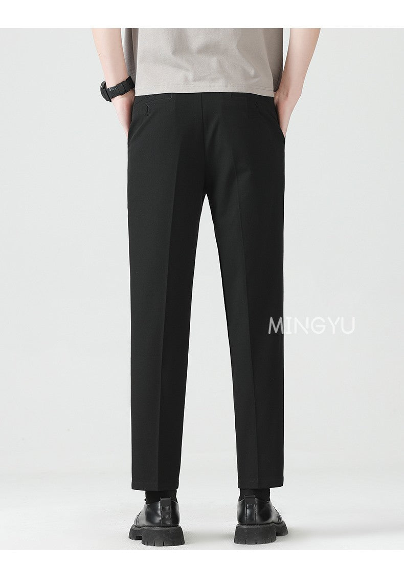 High Quality Lyocell Blend Summer Ankle Length Pants Men Business Elastic Waist Formal Suit Korean Social Work Trousers Male 40