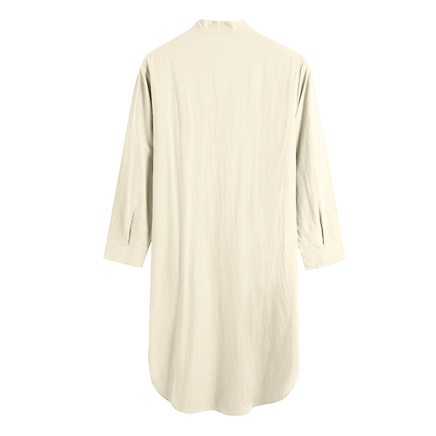 Men's Cotton Button-down Sleep Robe Solid Color Stand Neck Long Sleeve Nightgown Fashion Comfortable Home Wear Loose Bathrobe