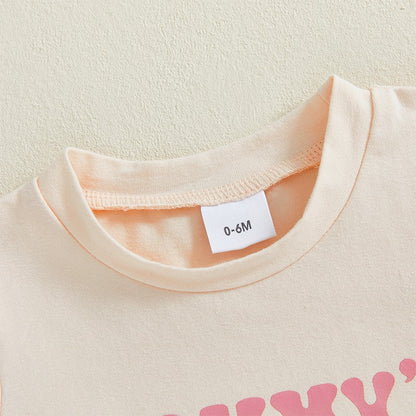 Adorable Infant Girl Casual Wear Set with Cute Printed Tee and Matching Solid Color Shorts for Summer Fun