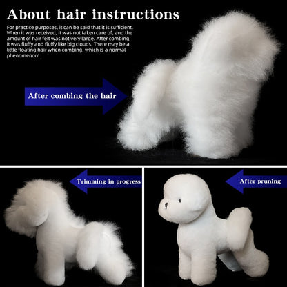 Standard Bichon Pet Simulation model Dog for Grooming Practice Fake Hair Trim And Style Must Be Used with Skeleton Model