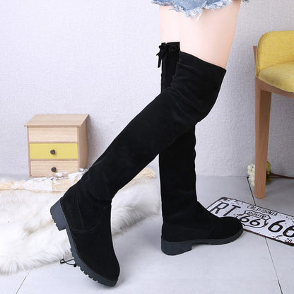 Winter women new knee high boots Outdoor suede antislip shoe Roundtoe casual elastic boot Comfortable fashion ladies shoes Botas