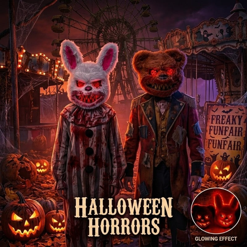 Halloween Cosplay Party Luminous LED Light Face Mask Make-up Horror Rabbit Bear Mask Headgear Cartoon Animal Carnival Head Cover