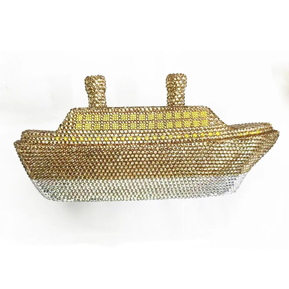 New Boat Crystals Clutch Purse RED Blue Women Gems Evening Clutch Bag Wedding Bridal Minaudiere Rhinestones Handbags and Purses