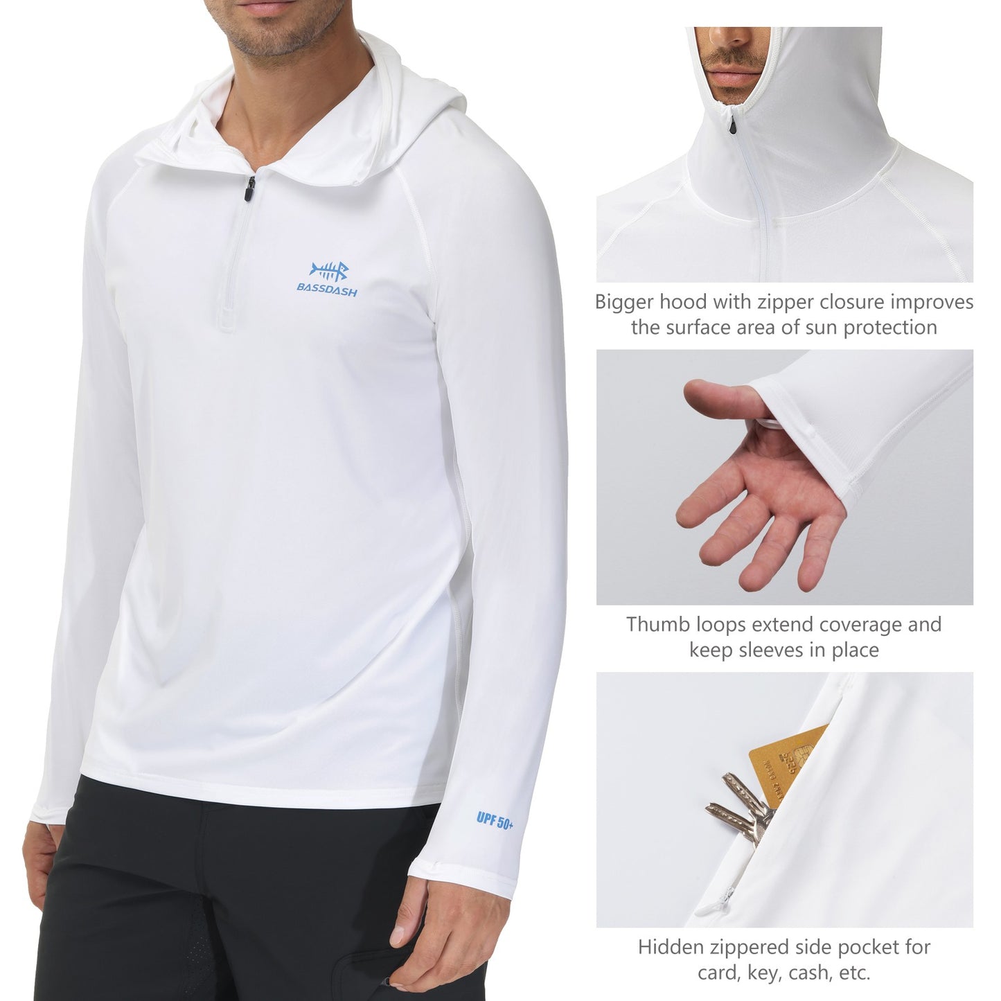Camisa de Pesca Masculina BASSDASH com Zíper 1/4 UPF 50+ Secagem Rápida Manga Longa Proteção Solar FS24M