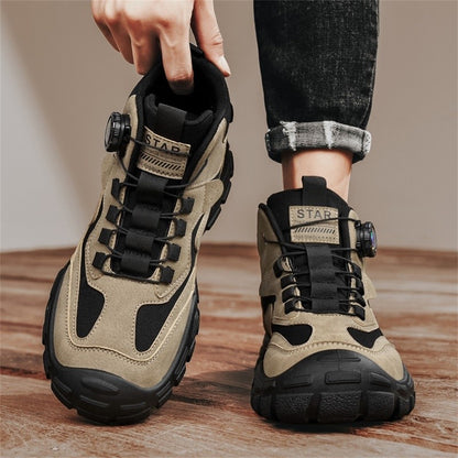 High-Top Men's Shoes for Winter, Thick-Soled Sports Shoes, British Style Retro Work Shoes, Rotating Buckle Casual Boots