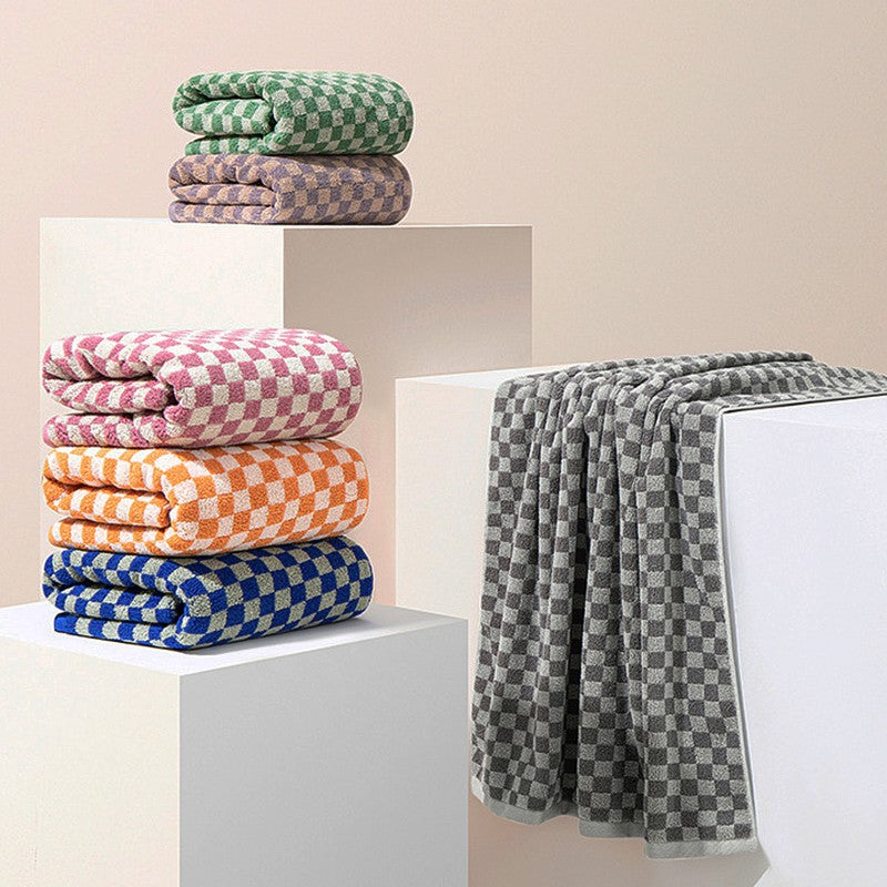 Battilo Plaid Cotton Bath Towels Set Soft Absorbent Daily Cleansing Face Hand Towel Set Patterned Lightweight Towel for Bathroom