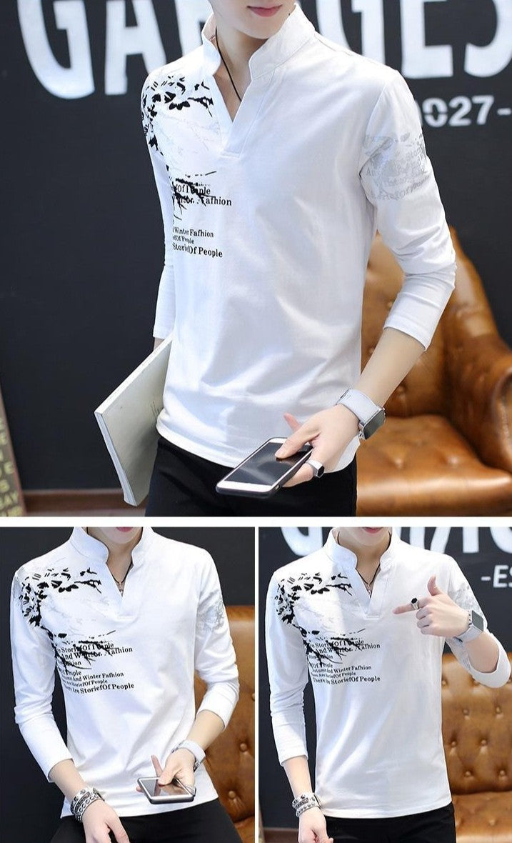 Stand Collar Man Pullovers Tight Bulk Spring Tops Sweatshirts Elasticity Designer Casual Social Quotes Slim Fit T Shirt for Men