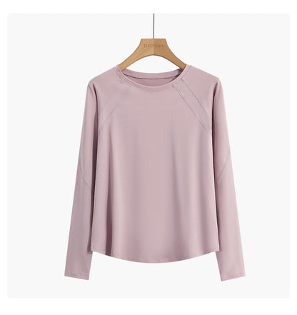 DRUR Women Long Sleeve Yoga Shirt Quick Dry Breathable Workout Top O-Neck Lightweight Pilates Running Tee Activewear Gym Clothes