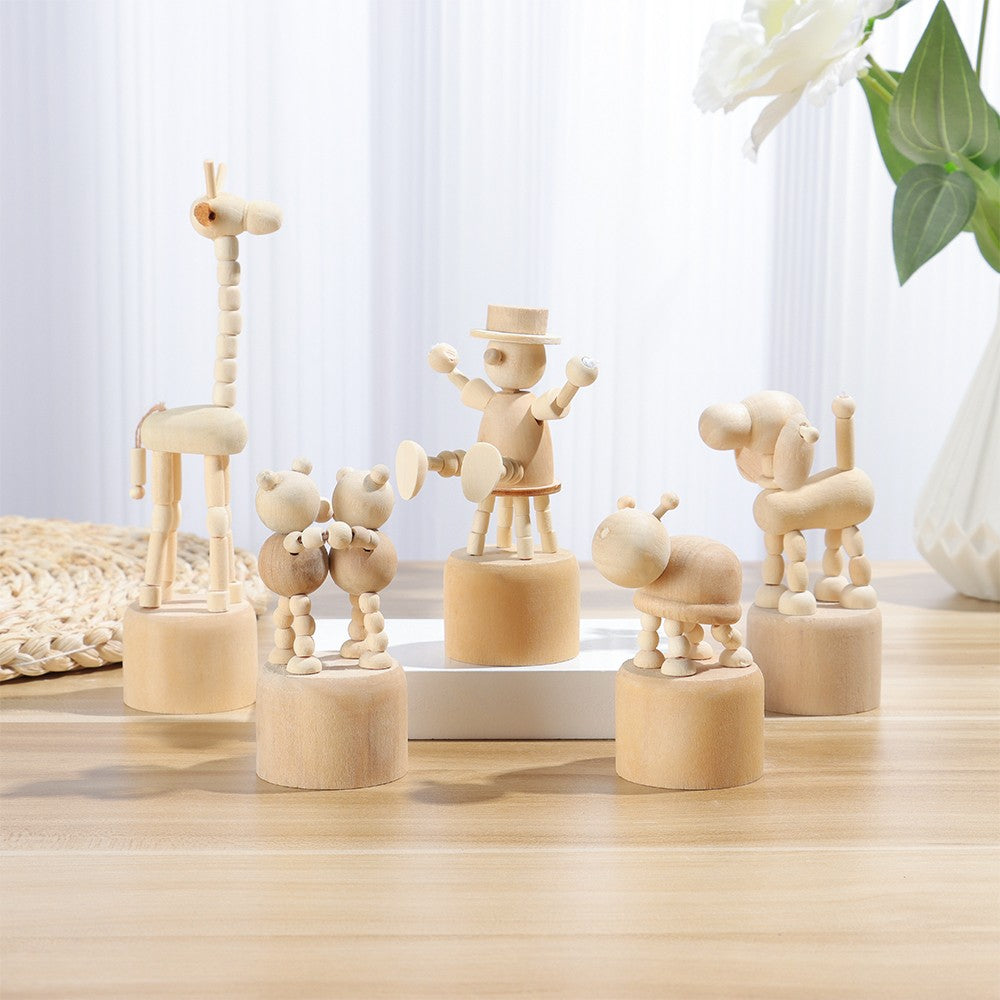 1Pc Wooden Animal Ornaments Mini Desktop Movable Puppet Fingurine Home Decoration Crafts Toy Gifts Home Book Shelf Fun Decor