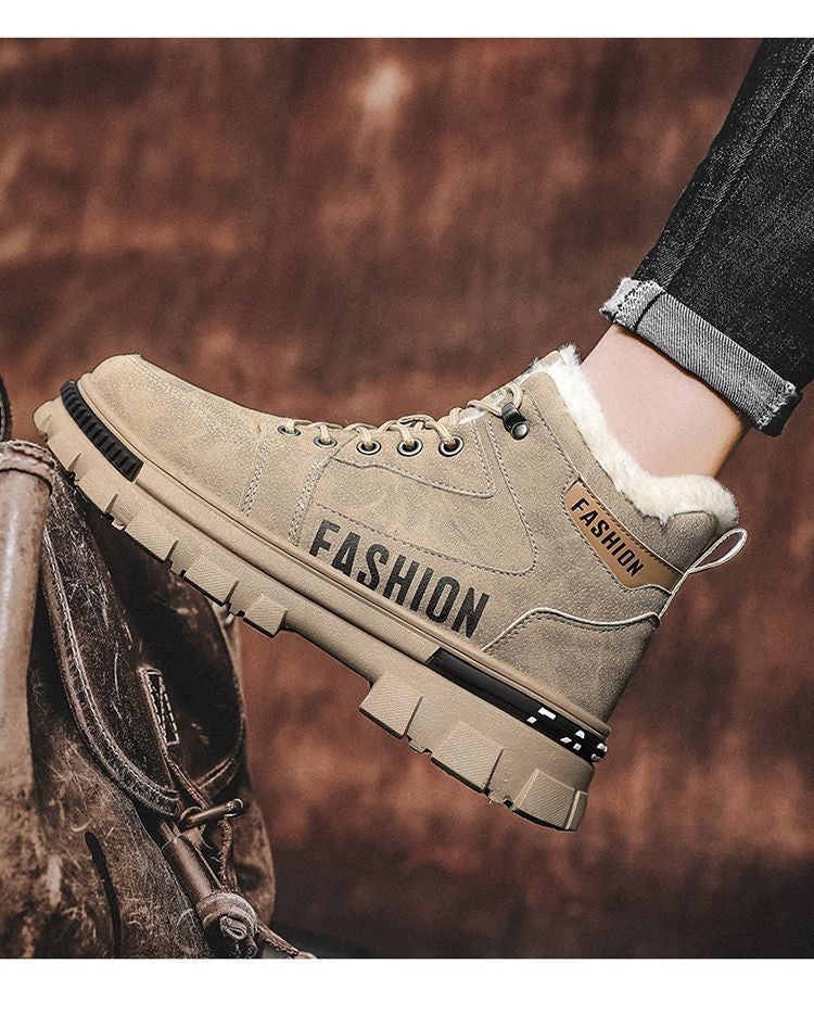 Men Snow Boots  Winter Anti Slip Plush Indoor Warm Cold Proof Snow Boots High Top Platform Lace Up Outdoor Sport Work Boots