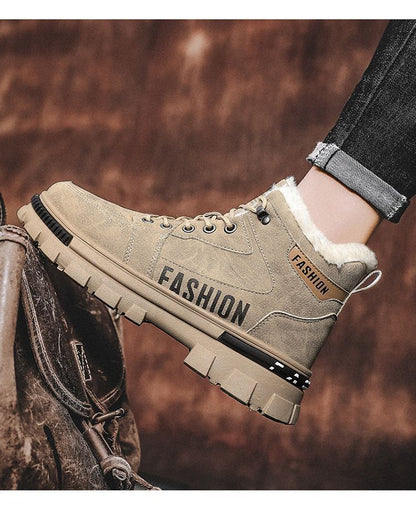 Men Snow Boots  Winter Anti Slip Plush Indoor Warm Cold Proof Snow Boots High Top Platform Lace Up Outdoor Sport Work Boots