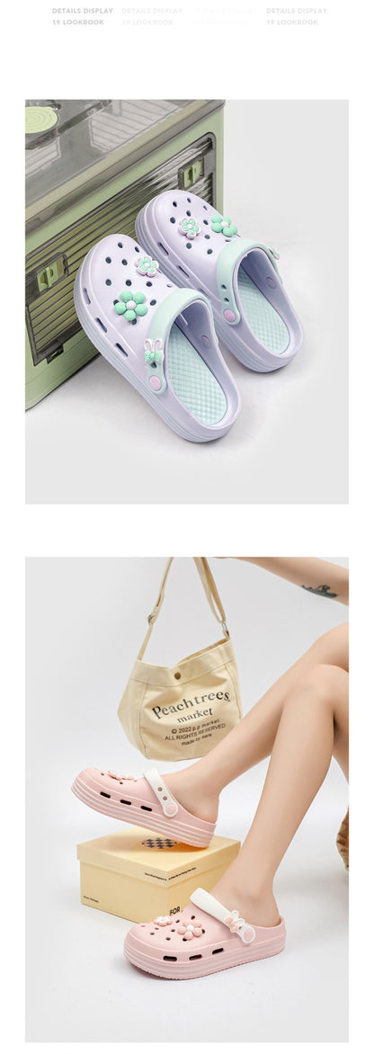 Women's Cute Platform Garden Clogs, Solid Color Closed Toe Non-slip Sandals, Indoor & Outdoor Slides