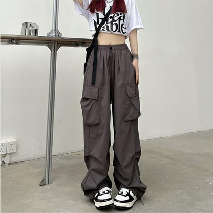 Casual Joggers Cargo Pants Women Solid Low Waist Pants Drawstring Wide Leg Baggy Trousers Y2k Streetwear Oversize Sweatpants