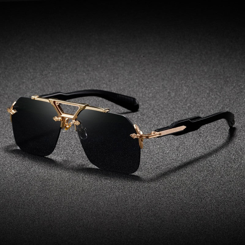 Novos Óculos de Sol Masculinos Steampunk Design de Haste Dupla Óculos de Piloto Sem Aro Proteção UV Óculos de Proteção Retrô