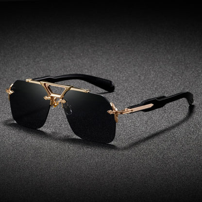 Novos Óculos de Sol Masculinos Steampunk Design de Haste Dupla Óculos de Piloto Sem Aro Proteção UV Óculos de Proteção Retrô