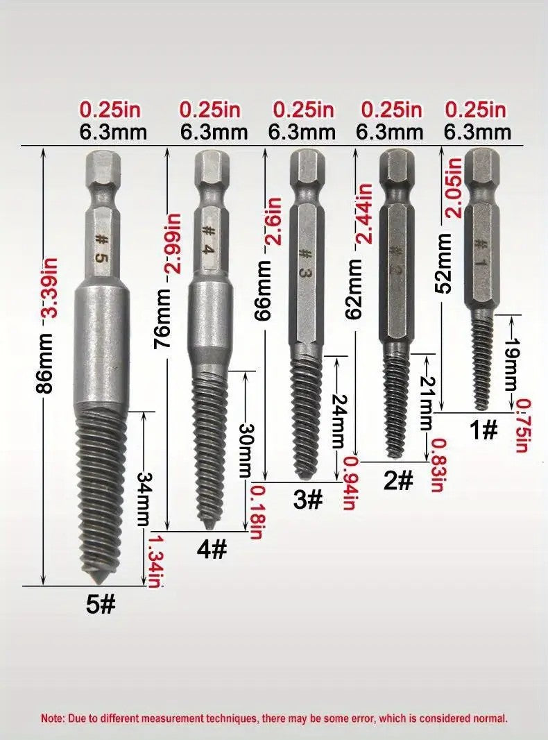 Conjunto de Extratores de Parafuso com Haste Hexagonal de 10 peças, Extrator de Parafuso Quebrado, Chave de Fenda para Remover Parafusos Quebrados, Conjunto de Ferramentas para Furadeira Elétrica