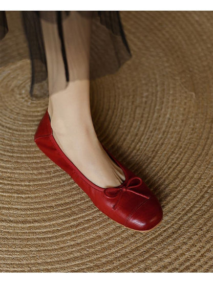 Mary Jane Women Loafers Hand Stitch Casual Streetwear Ballet Flats Soft Sole Solid Color Women Shoes Comfy Round Head Bow Shoes