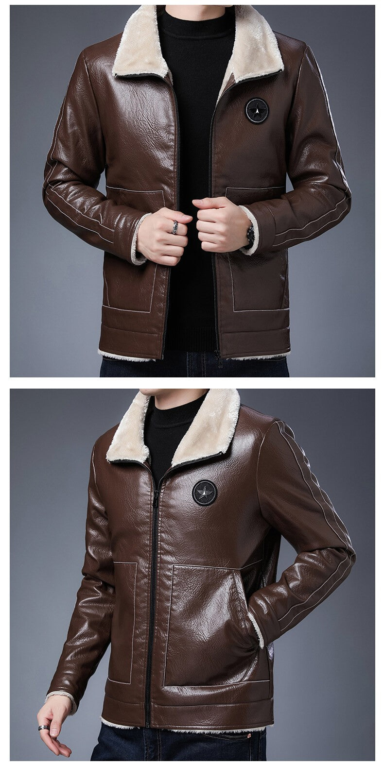 Plus Size Fur Collar Men's Leather Jackets Male Casual Plus Velvet Leather Jacket Thickened Style Leather Fashion Men Outerwear