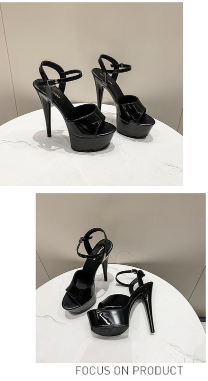 20CM 17 15cm Super High Heeled Nightclub Thin Heels Women's Platform Sandals Ankle Buckle Fashion Pole Dancing Shoes Plus Size