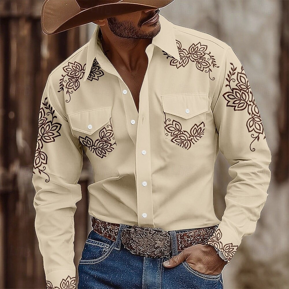Men's Vintage 3D Printed Cowboy Shirt Long Sleeve Shirt Street Fashion Classic Shirt New Western Shirt