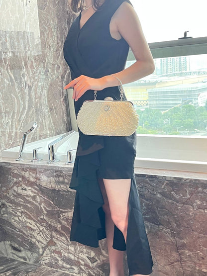 New handcrafted beaded shell pearl evening bag elegant socialite's handbag for outings gatherings and parties fashionable sin