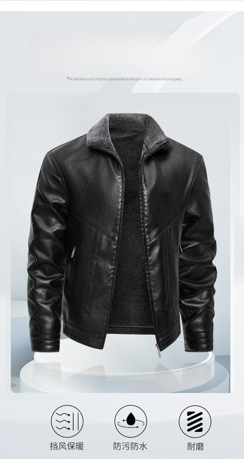 2025 veluokldly Leather Jacket Man Winter Motocross Windproof Warm PU Leather Coat chaqueta Male Trendy Motorcycle Fleece Coats