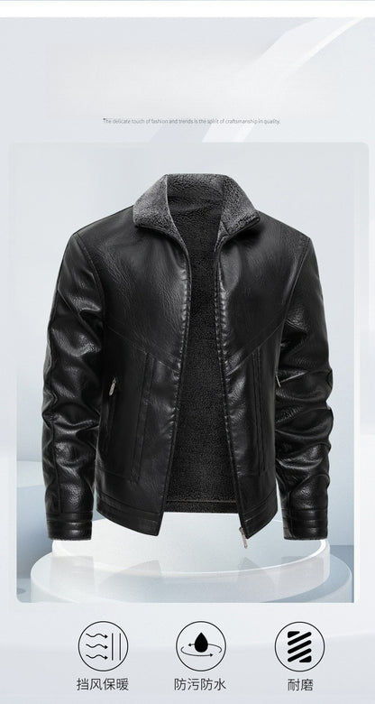 2025 veluokldly Leather Jacket Man Winter Motocross Windproof Warm PU Leather Coat chaqueta Male Trendy Motorcycle Fleece Coats