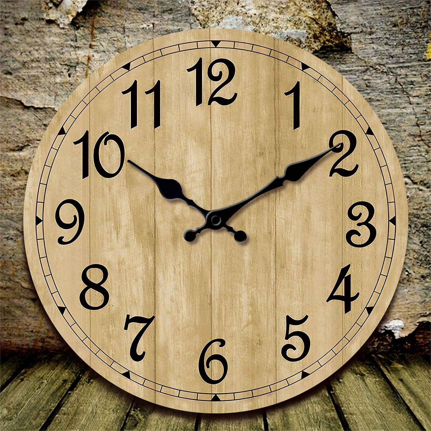 Modern silent quartz wooden wall clock - imitation wood color wood texture design simple wall clock, suitable for living room, b