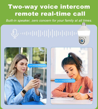 Tuya E27 Light Bulb Dual Screen WiFi Camera 5MP Indoor 5x Zoom PTZ Security Camera IR Color Night Vision Wireless Surveillance