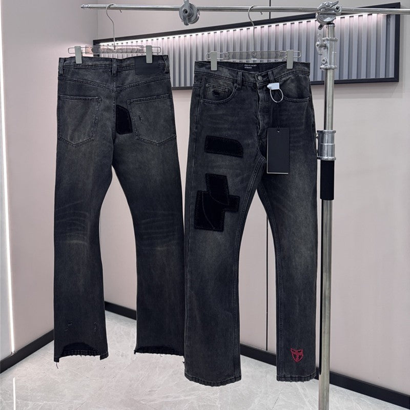 Top Melancholy Rich Second Generation E.R.D. JEANS Men Women Pant Fixed dye corduroy splicing ten thousand needle embroidery