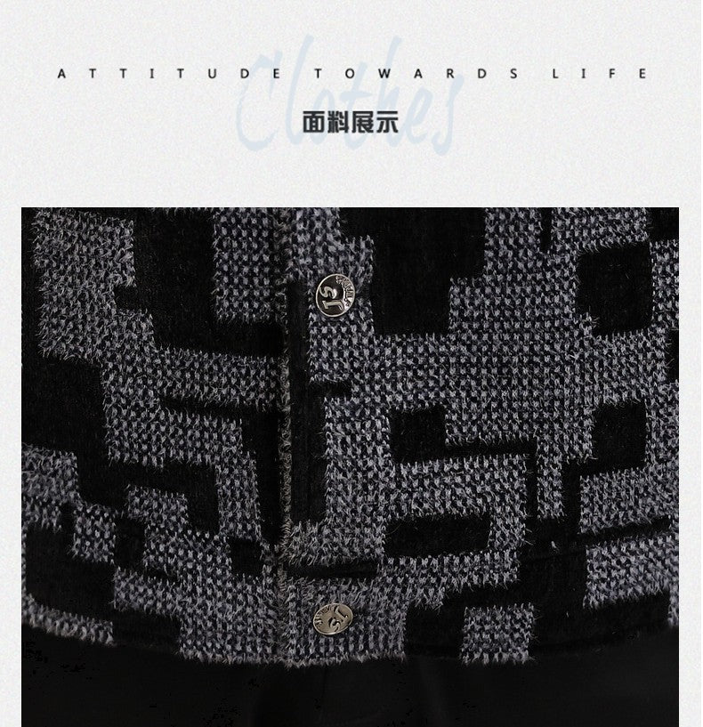 Winter Thicken Warm Wool Blends Jacket Men Fashion Plaid Casual Coat Slim Lapel Streetwear Overcoat Social Men Clothing 2022