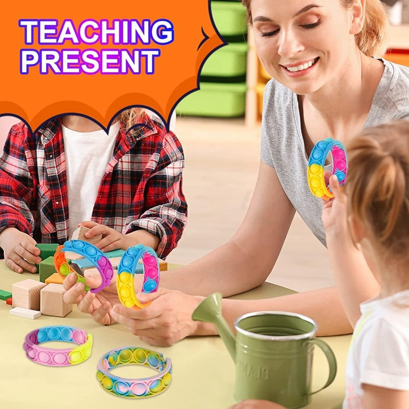 12Pcs Pop Bubble Bracelets Kids Fidget Sensory Toys Gift Children Birthday Party Favors Goodie Bag Pinata Filler Stress Relief