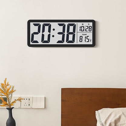 Digital Wall Clock Electronic Wall Mounted LCD Disply Clocks Multifunctional Temperature and Time Week Display Battery Powered