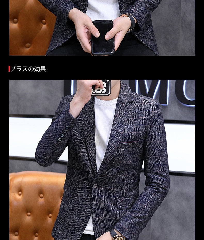 The 2025 autumn checkered suit jacket is a stylish, cool, casual, business and trendy Korean-style fitted suit jacket top