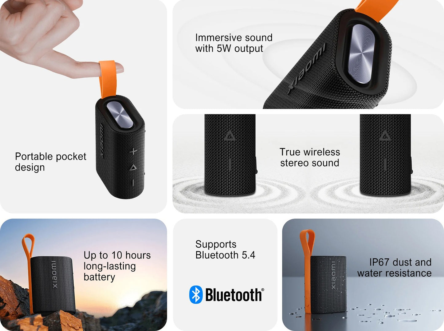 Alto-falante portátil original Xiaomi Sound Pocket IP67 Bluetooth 5.4 TWS Stereo Combo 1000mAh com 10 horas de bateria de longa duração e microfone