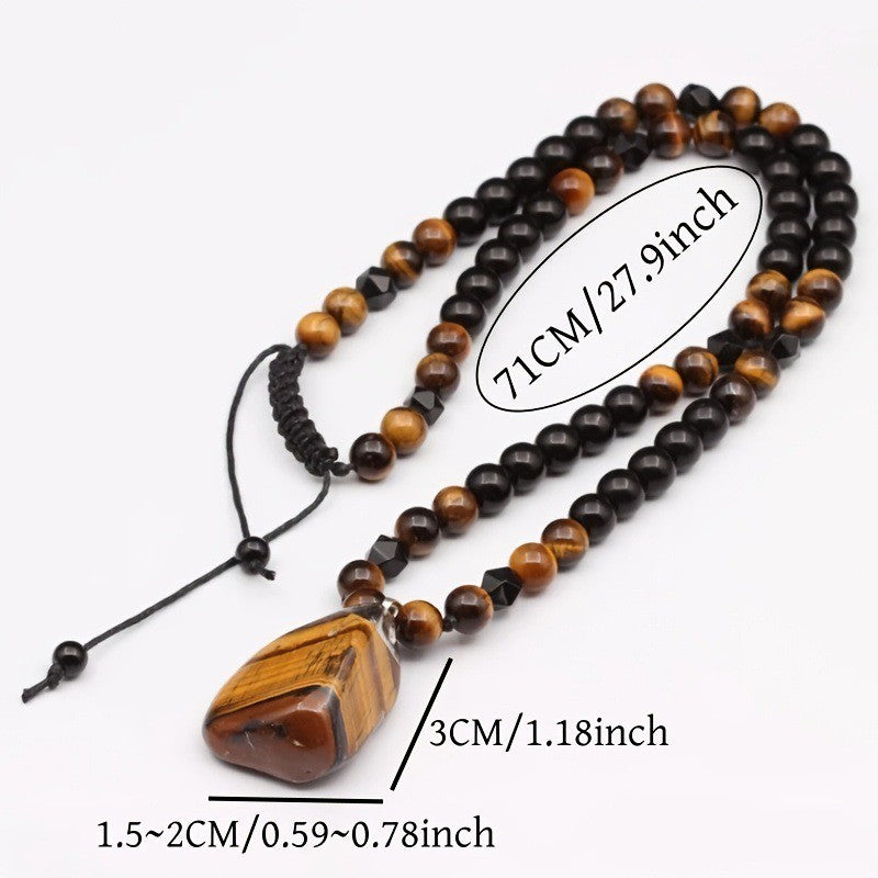 Colar de Contas Olho de Tigre, Colar Masculino com Pingente Irregular da Moda Personalizado na Cor Preta