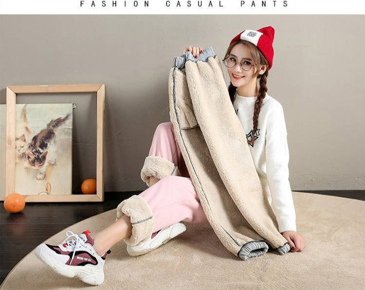 ??Women's Fleece Lined Joggers Winter Plush Pants High Waist Adjustable Drawstring Lounge Street Comfortable Casual Trousers??