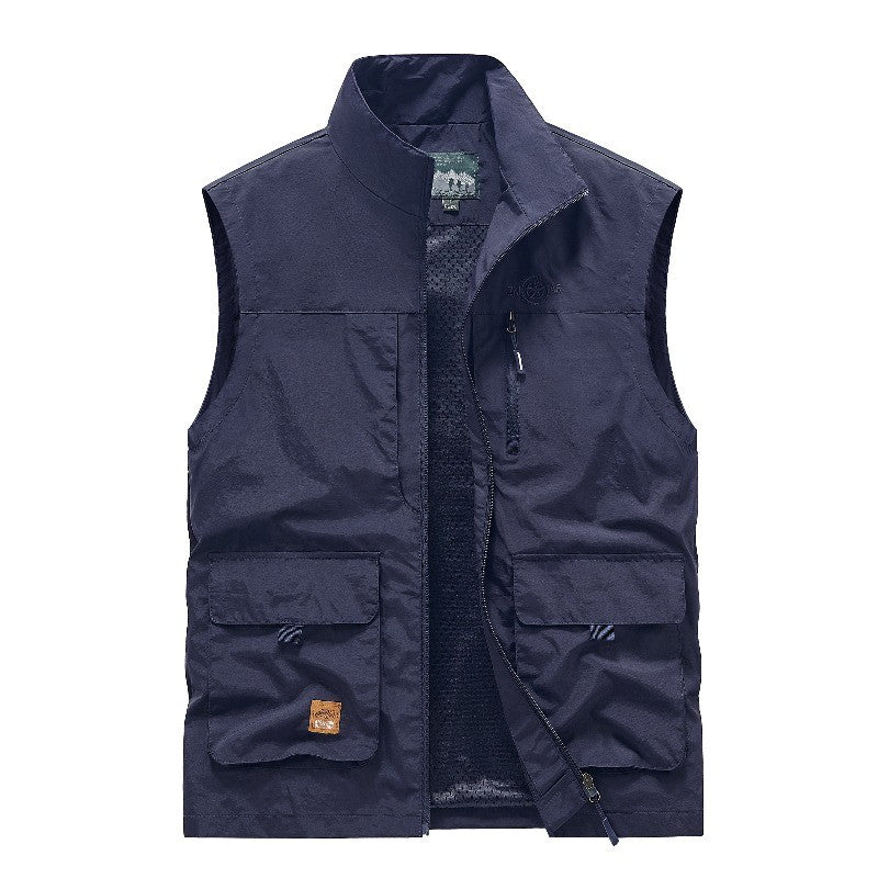 Colete Masculino de Pesca Casual Acolchoado Confortável para o Outono e Primavera, Cor Sólida, Sem Mangas, Para Homens, Corta-Vento