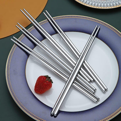 10 Pairs Reusable Chopsticks Stainless Steel Metal Chop Sticks Japanese Chinese Korean Chopstick Dishwasher Safe 8.9 Inch Silve