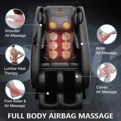 Massage Chair Full Body, Zero Gravity Massage Chair with 8 Fix Rollers, Foot Massage, Heating, Auto Modes, Full Body Airbag, Tou