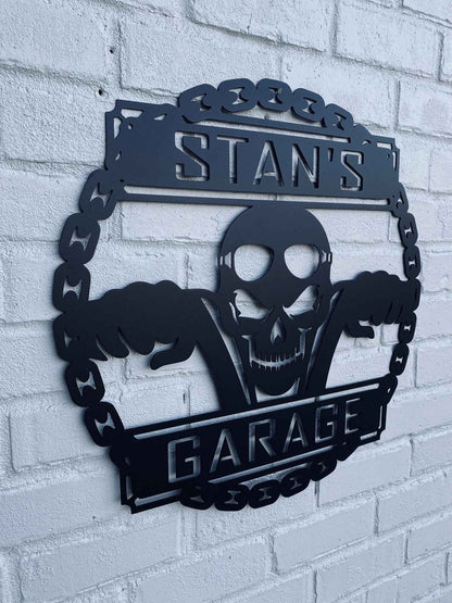 Custom Motorcycle Skull Metal Sign, Personalized Garage Sign, Motorcycle Handlebar Sign, Garage Decor, Gift for Dad Husband