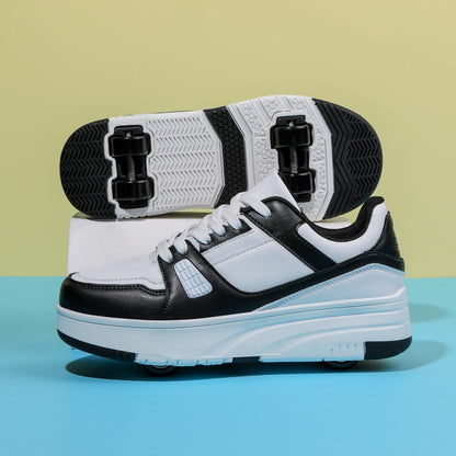 4 Wheel Skate Roller Shoes For Boys Girls Pulleys Sneakers Casual Outdoor Sports Slide Shrink School Students Walking Shoes