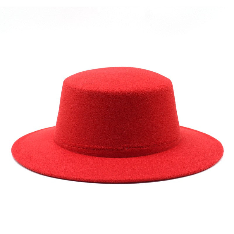 Autumn Winter Kids Felted Fedoras Hats for Boys Girls Solid Imitation Woolen Flat top Jazz Caps Childs Formal Dress Hats