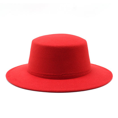 Autumn Winter Kids Felted Fedoras Hats for Boys Girls Solid Imitation Woolen Flat top Jazz Caps Childs Formal Dress Hats